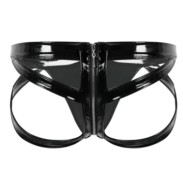 Men's Wet Look Leather Sissy Panties / Low Rise Jockstrap Open Butt Zipper Underwear - EVE's SECRETS